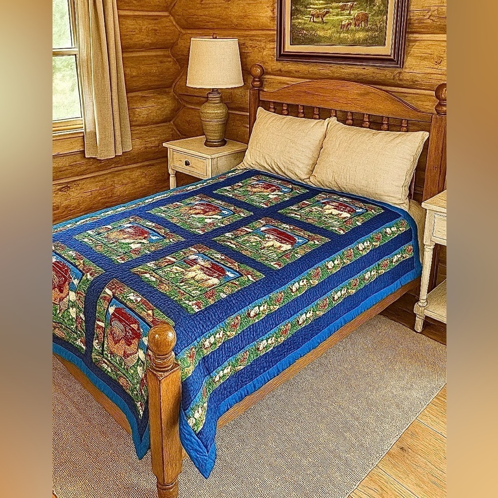 Rare Artisan FARMHOUSE quilted blanket country prairie colonial equestrian vibe